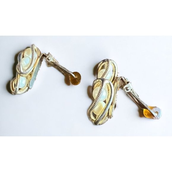 Hobe Clip On Earrings Gold Tone Pearl Twisted Cage - Picture 8 of 11